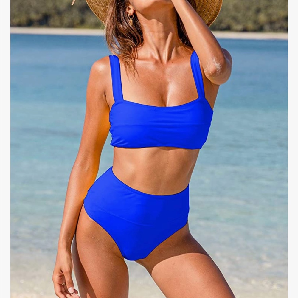 Blue Bikini with High Waisted Full Coverage Bottoms